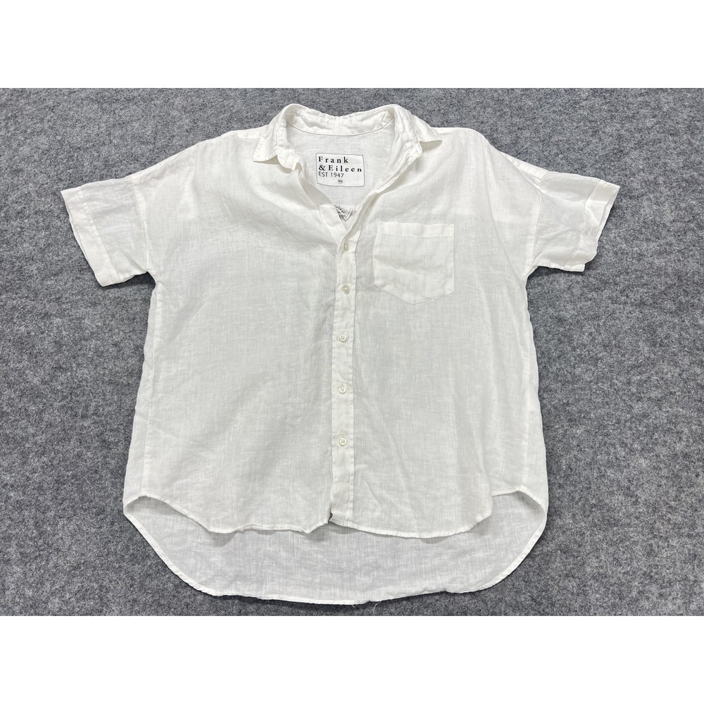 Frank & Eileen Rose Shirt Womens Medium White 100% Linen Short Sleeve Button Up